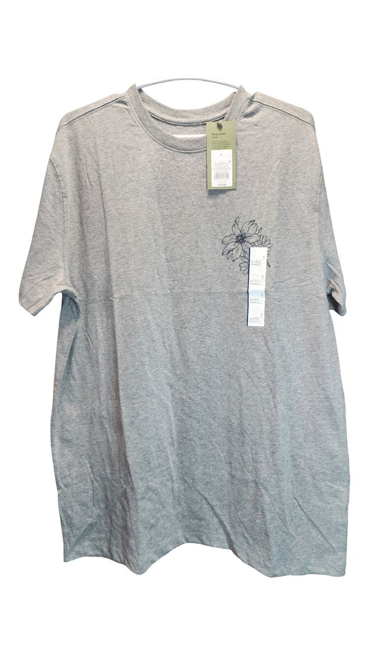 Goodfellow & Co Men's Large Gray Floral Chest Sketch Graphic T Short Sleeve NWT